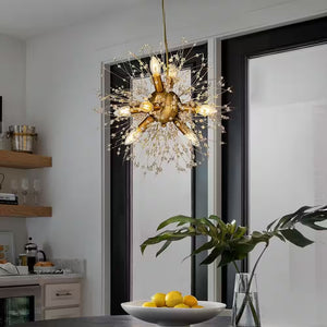 39 In. 12-Light Modern Firework Chrome Crystal Chandelier Glam round Pendant Light Fixture for Dining Room with LED Bulb