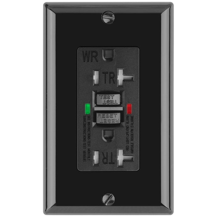 POWAWINI GFCI Outlet 20 Amp, UL Listed, Self-Test, LED Indicator, Weather Resistant, Tamper-Resistant Receptacle with Decor Wall Plates and Screws, Indoor or Outdoor Use, Black