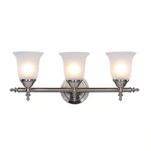 Load image into Gallery viewer, Olgelthorpe 3-Light Brushed Nickel Bathroom Vanity Light Fixture with Bell Shaped Frosted Glass Shades