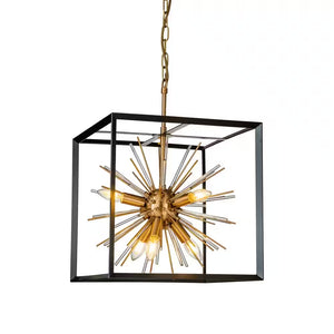 6-Light Modern Gold Satellite Sputnik Sphere Chandeliers Pendant Lighting with Square Black Cage