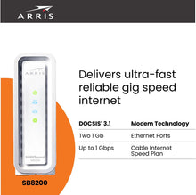 Load image into Gallery viewer, ARRIS Surfboard SB8200 DOCSIS 3.1 Cable Modem | Approved for Comcast Xfinity, Cox, Charter Spectrum, &amp; More | Two 1 Gbps Ports | 1 Gbps Max Internet Speeds | 4 OFDM Channels | 2 Year Warranty