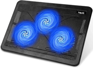 Havit HV-F2056 15.6"-17" Laptop Cooler Cooling Pad - Slim Portable USB Powered (3 Fans), Black/Blue