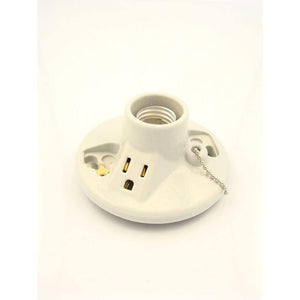 Glazed Porcelain Lamp Holder with Pull Chain and Outlet