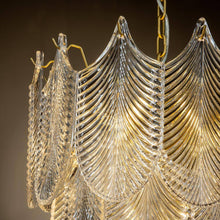 Load image into Gallery viewer, 5 Light Modern Glam Painted Brass Gold 3-Tier Chandelier with Textured Glass Accents