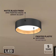 Load image into Gallery viewer, Alton 13 In. 1-Light Modern Black and Wood Integrated LED 3 CCT Flush Mount Ceiling Light Fixture for Kitchen or Bedroom