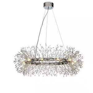 39 In. 12-Light Modern Firework Chrome Crystal Chandelier Glam round Pendant Light Fixture for Dining Room with LED Bulb