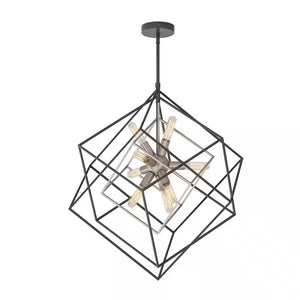 Imperium 9-Light Brushed Nickel Modern Sputnik Geometric Cage Chandelier Light Fixture for Dining Room or Kitchen