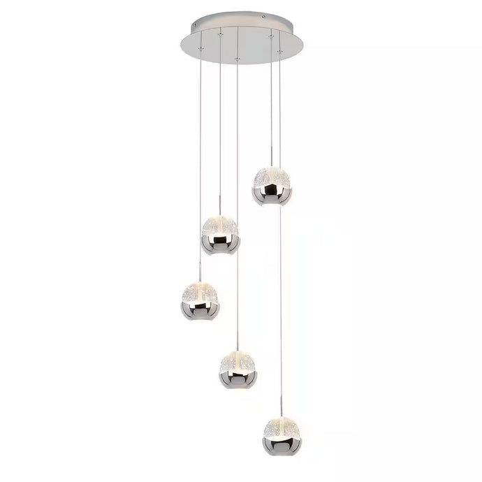 Oracle 22-Watt 5 Light Chrome Modern Integrated LED Pendant Light Fixture for Dining Room or Kitchen