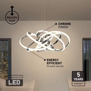 Maelstrom 25-Watt 1 Light Chrome Modern 5 CCT Integrated LED Pendant Light Fixture for Dining Room or Kitchen