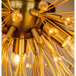 14.6 In. 3-Lights Modern Glam Antique Gold Firework Sputnik Semi-Flush Mount Ceiling Light with Crystal Beaded