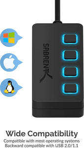 SABRENT 4 Port USB 2.0 Data Hub with Individual LED Lit Power Switches [Charging NOT Supported] for Mac & PC (HB-UMLS)