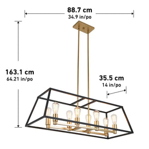 Carter 8-Light Black and Gold Modern Industrial Cage Chandelier Light Fixture for Dining Room or Kitchen