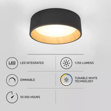 Load image into Gallery viewer, Alton 13 In. 1-Light Modern Black and Wood Integrated LED 3 CCT Flush Mount Ceiling Light Fixture for Kitchen or Bedroom