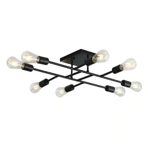 Modern 28 In. 8-Light Gold Sputnik Linear Semi-Flush Mount Ceiling Lighting Fixture