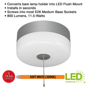 Spin Light 7 In. Closet Light LED Flush Mount Ceiling Light W/ Pull Chain Brushed Nickel Accent Clothes Closet Rated