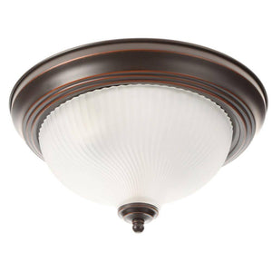 11 In. 2-Light Oil-Rubbed Bronze Flush Mount with Frosted Swirl Glass Shade