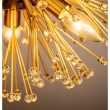 Load image into Gallery viewer, 14.6 In. 3-Lights Modern Glam Antique Gold Firework Sputnik Semi-Flush Mount Ceiling Light with Crystal Beaded