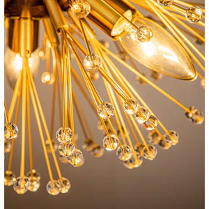 14.6 In. 3-Lights Modern Glam Antique Gold Firework Sputnik Semi-Flush Mount Ceiling Light with Crystal Beaded