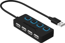 Load image into Gallery viewer, SABRENT 4 Port USB 2.0 Data Hub with Individual LED Lit Power Switches [Charging NOT Supported] for Mac &amp; PC (HB-UMLS)