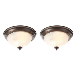 11 In. 2-Light Oil-Rubbed Bronze Flush Mount with Frosted Swirl Glass Shade