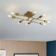 Load image into Gallery viewer, Modern 28 In. 8-Light Gold Sputnik Linear Semi-Flush Mount Ceiling Lighting Fixture