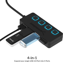 Load image into Gallery viewer, SABRENT 4 Port USB 2.0 Data Hub with Individual LED Lit Power Switches [Charging NOT Supported] for Mac &amp; PC (HB-UMLS)